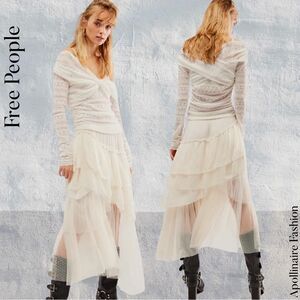 FREE PEOPLE REALITY CHECK TIERED MIDI SKIRT IN IVORY XL NWT